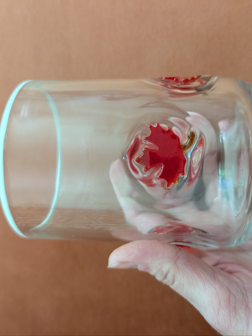 Anthropologie Icons Glass, Clear with Red Maple Leaf Accents - Picture 3 of 9